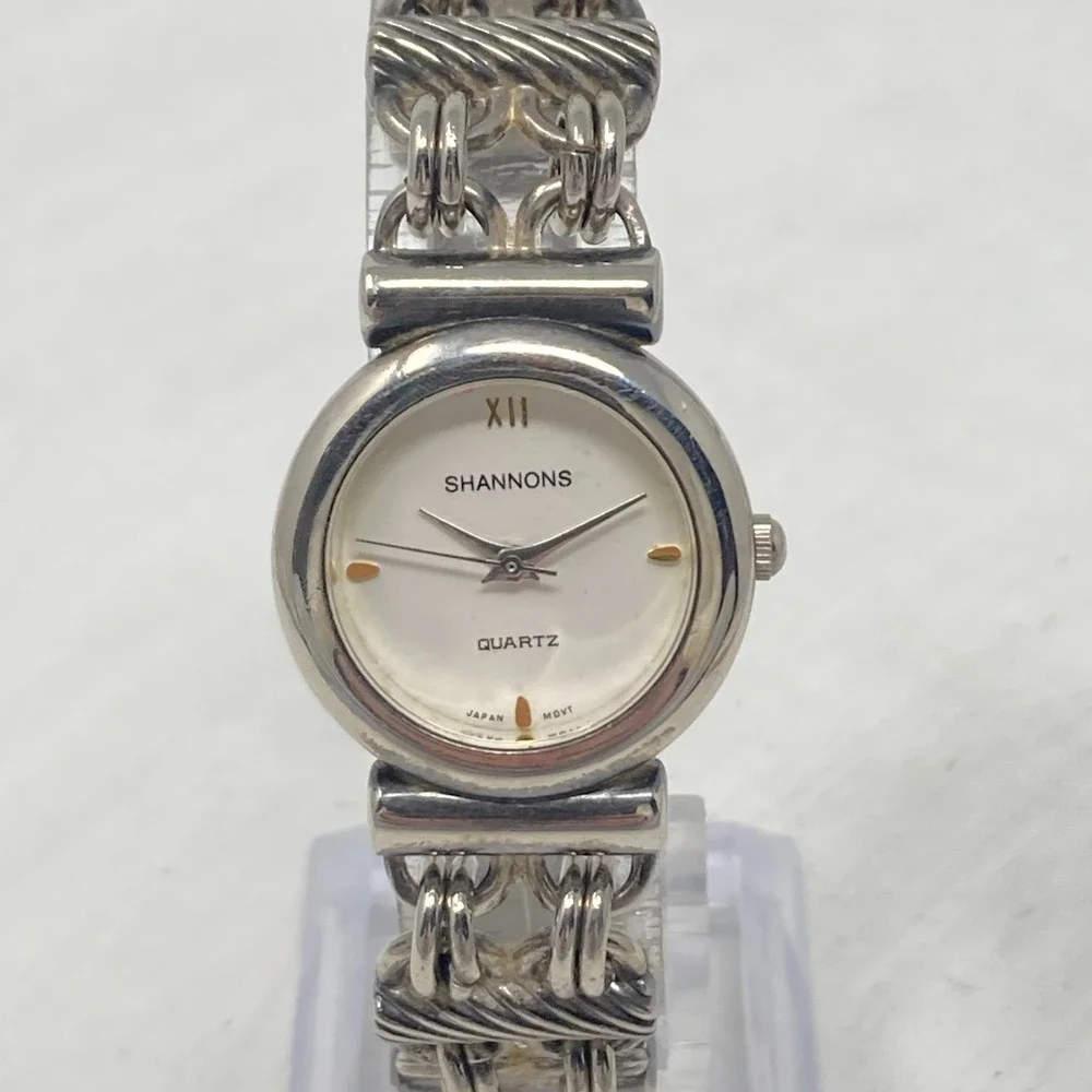 Vtg Shannons Watch Women 25mm Silver Tone Chain Link Band New Battery 6.5